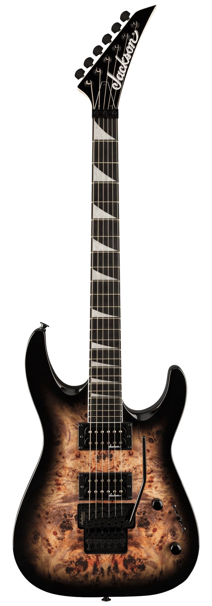 Jackson JS Series Dinky JS32 DKAP Transparent Black Burst Bundle with Cable, Tuner, Strap, Picks, and Austin Bazaar Guitar DVD